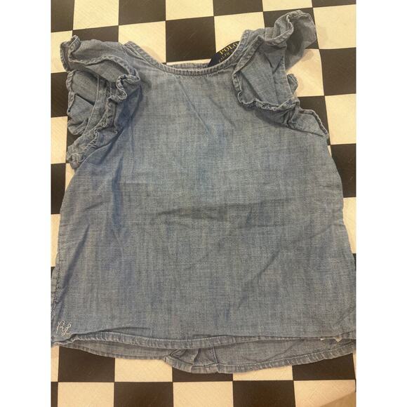Toddler girls Polo Ralph Lauren 100% cotton ruffled top Jean color buttons 2T - Picture 1 of 6